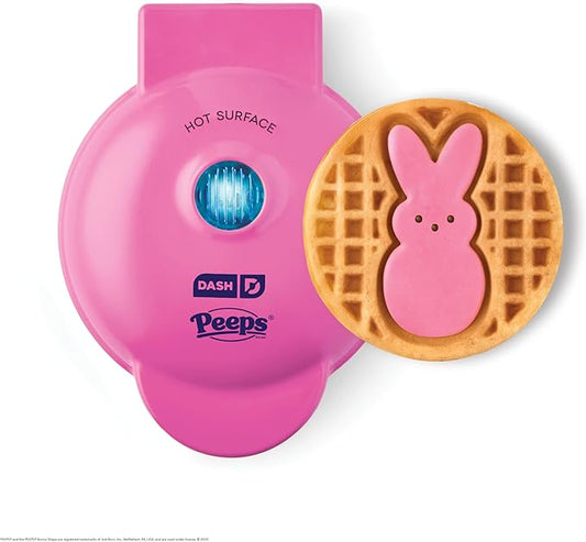 PEEPS x Dash Bunny Mini Waffle Maker for Individual Waffles, Hash Browns, Keto Chaffles with Easy to Clean, Non-Stick Surfaces, 4 Inch - Pink