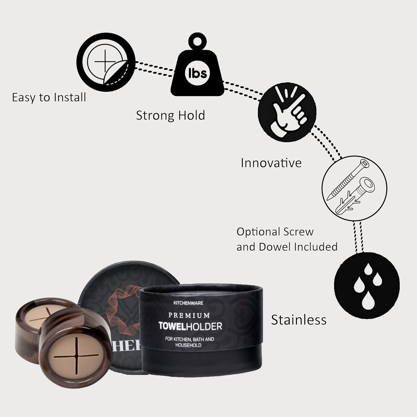 HEFA Eco-Friendly 8 Pack Ultimate Kitchen Towel Hooks - Enhance Space with Hand, Dish & Kitchen Towel Holders