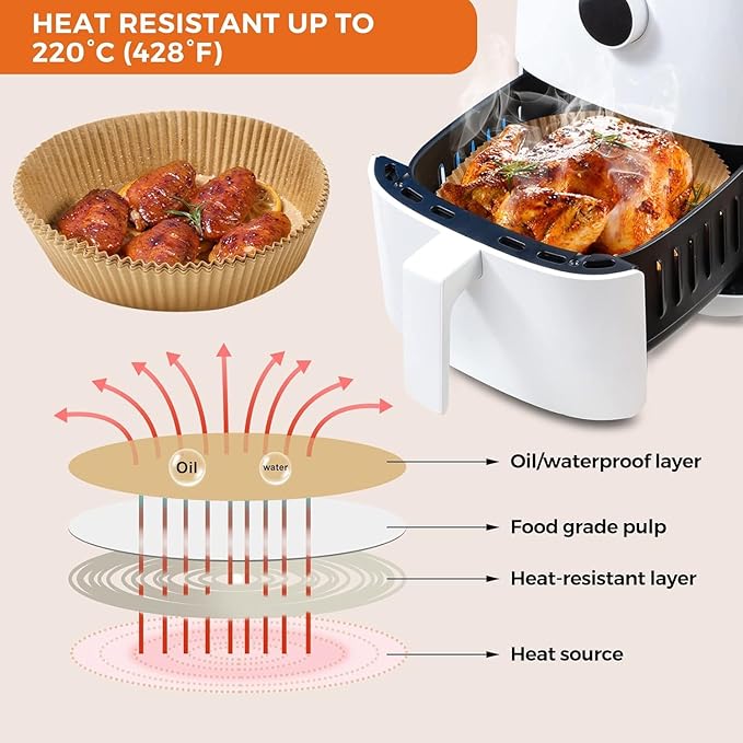 400Pcs Air Fryer Paper Liners Disposable, 8 Inch Max Xl Large Cooker Air Fryer Disposable Paper Liners, Oil Proof Parchment Sheets Round Basket Bowl Liner for Baking Cooking Food