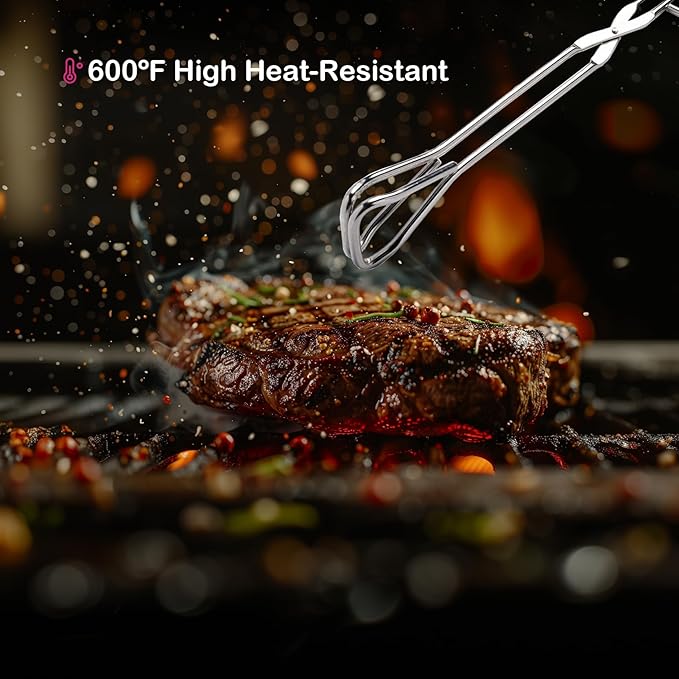 11-Inch Heavy Duty Stainless Steel Kitchen Tongs - Comfortable Ergonomic Grip, Scissor Design, Heat Resistant for BBQ and Cooking