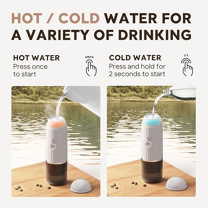 Rich Crema Portable Electric Espresso Coffee Maker, Fast self-heating 2 IN 1 Extraction System Espresso Machine, Support Ground Coffee and NS capsule, for Travel、Car、Hiking、Climbing（White）