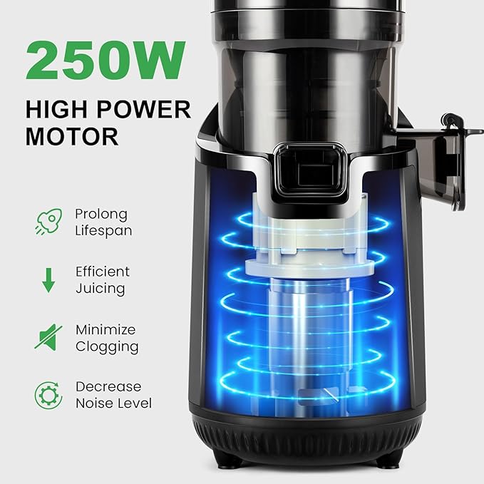 Ventray Cold Press Juicer, 5.12'' Extra Large Feed Chute Slow Masticating Juicer for Whole Vegetables & Fruits, 250w, High Juice Yield, Easy to Clean, with Brush, Fit for Batch Juicing