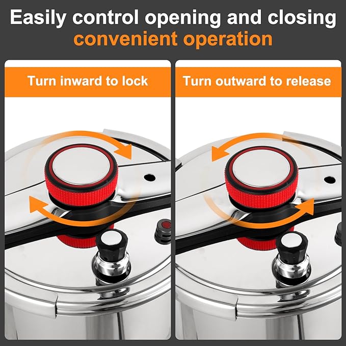 Pressure Cooker 10 QT, Stainess Steel Pressure Canner 10 Quart, Explosion-Proof Cookware, Rotating Lock/Unlock Lid, One-handed lid opening, Thickened Silicone Ring And Anti-scald Handle, Silver