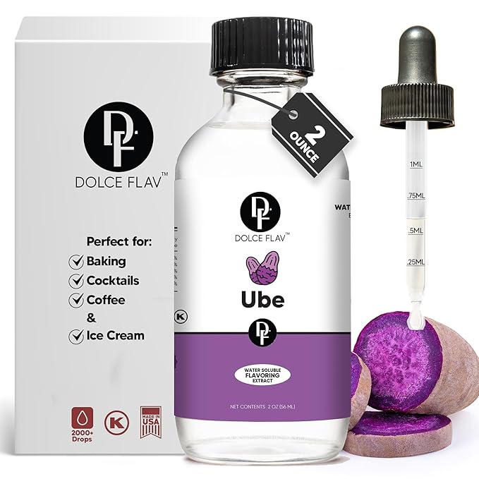 Dolce Flav Clear Ube Extract - 2 Ounce Water-Soluble Multipurpose Flavoring Ideal for Ice Cream, Cookies, Boba, Coffee & Pastries - Purple Yam Flavoring - Perfect Kitchen Gift for Holidays