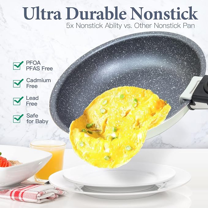 12pcs Pots and Pans Set, Nonstick Cookware Sets Detachable Handle, Induction Kitchen Cookware Set Non Stick with Removable Handle, RV Cookware Set, Oven Safe, White