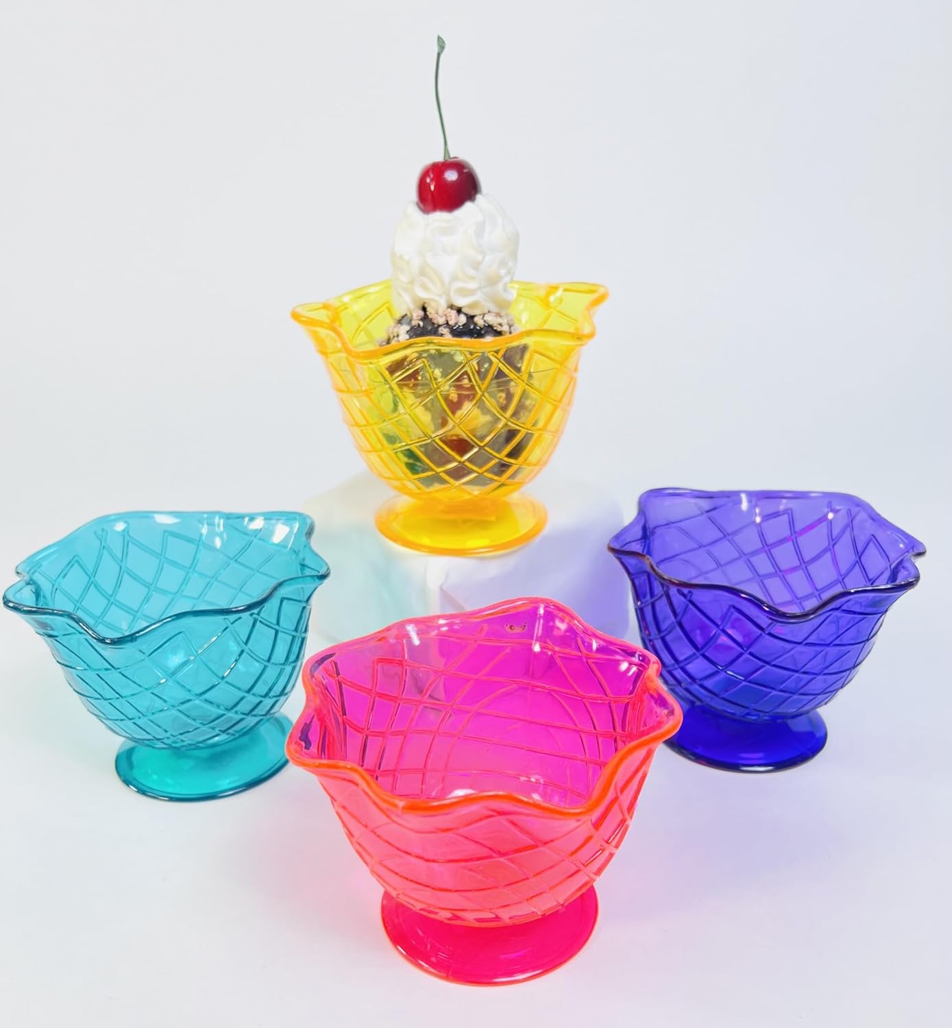 Set of 4 Ice Cream Dishes Waffle Cone Pattern in 4 Assorted Bright Summer Colors Ice Cream Social Ice Cream Party dishes Birthday Ice Cream plate (Abstract), Medium