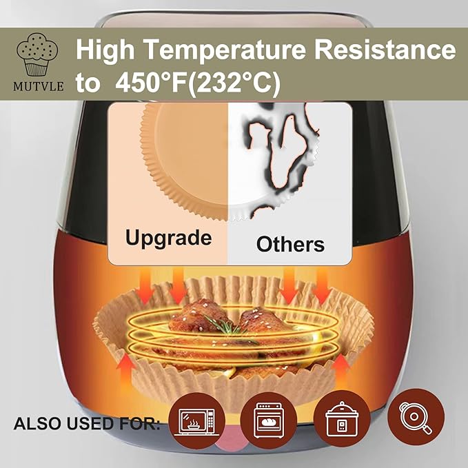 Air Fryer Liners Disposable for Ninja, 4 qt Air Fryer Liners, 200Pcs Liners for Ninja AirFryer, Air Fryer Paper Liners Disposable Round 8 inch, Circle Parchment Liners, Papel Para Air Fryer