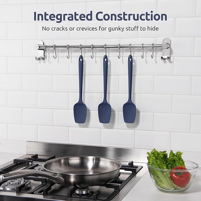 U-Taste Silicone Spoon Spatula Set: 480ºF Heat Resistant Food Grade Flexible Rubber Spoonula, Nonstick Cooking Mixing Scooping Kitchen Baking Scraper Utensils Set of 3 for Pan, Bowl (Midnight Blue)