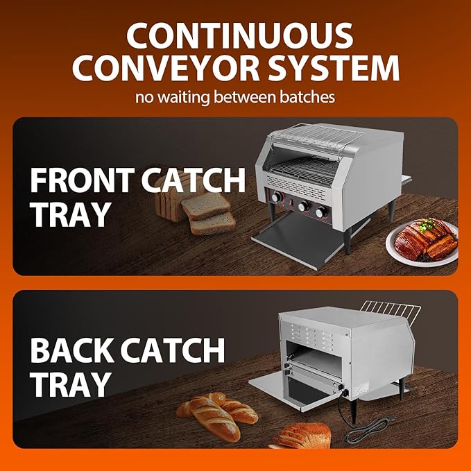 Commercial Toaster Conveyor 450 Slices/Hour, 2600W Stainless Steel Heavy Duty Commercial Toaster Conveyor for Restaurant with Three-ring Heating Tubes for Bun Bagel Bread Baked