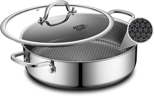 Saute Pan,Hybrid Non Stick 5 Quart Everyday pan,Chicken Fryer, PFOA Free Cookware,12 inch Deep Frying Pans with Lid,Dishwasher and Oven Safe,Works on Induction,Ceramic and Gas Cooktops