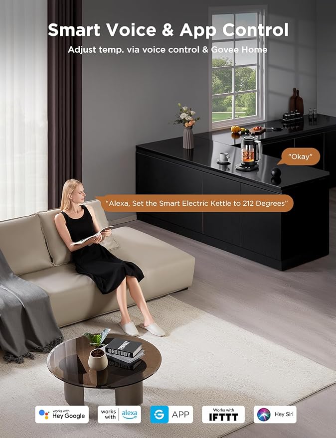 GoveeLife Smart Electric Kettle with Tea Infuser for Loose Leaf, 1.7 L Electric Tea Kettle with Brewing Program, Variable Temperature Control, 2 H Keep Warm & Auto Shut-Off, BPA Free. Black