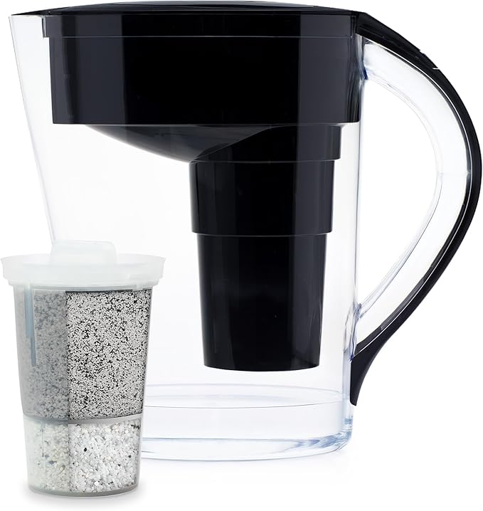 Santevia MINA Alkaline Pitcher | 9-Cup at Water Filter System That Adds Minerals and Makes Alkaline Water | Fluoride, Chlorine and Lead Water Filter | American Filtration Media