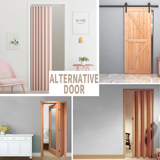 Vatge Doorway Curtains Accordion Pink Curtains for Girls' Room Door, Closet Doors Curtain, 80 Inch Long Privacy Curtains for Room Divider and Open Closet, 1 Panel with Tieback, W39 x L78, Pink