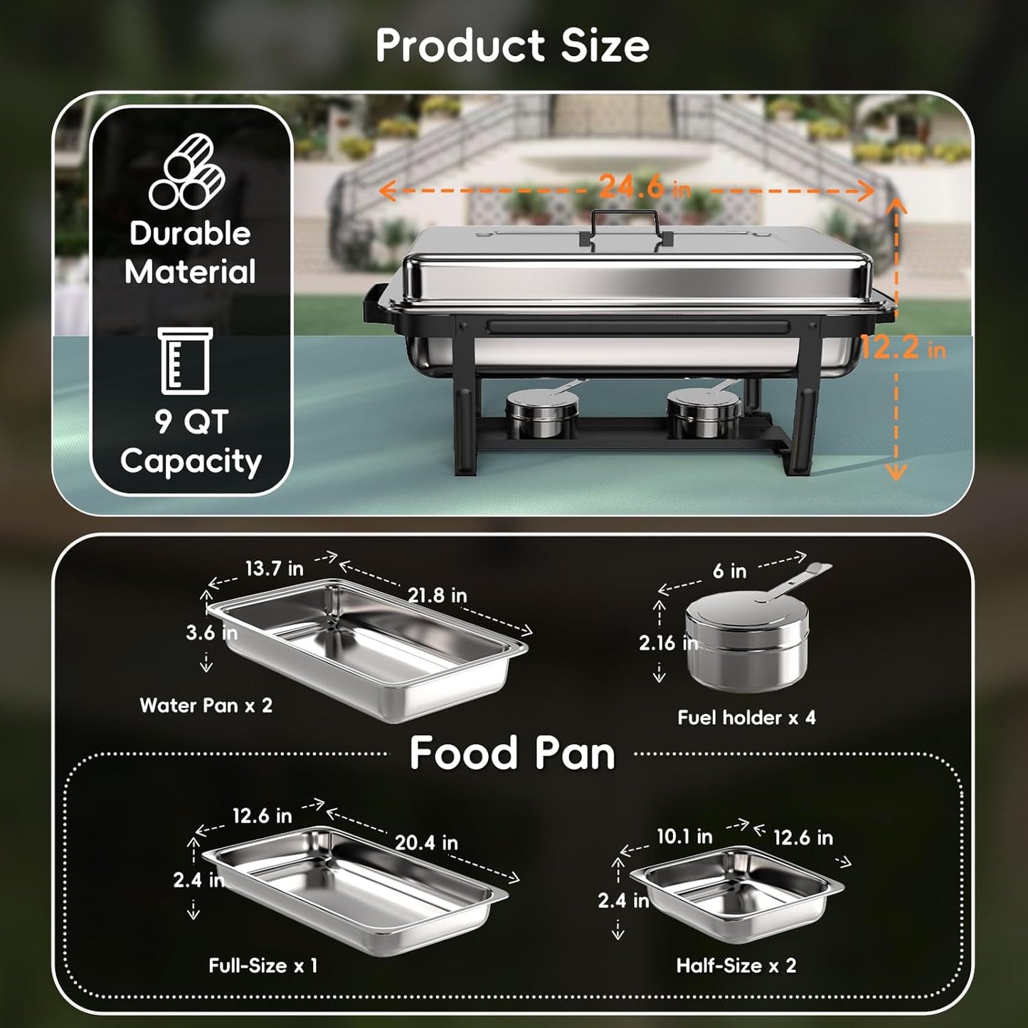 sifer Chafing Dishes for Buffet 9Qt 2 Pack [Multi-Size Food Pans] | Chafing Dishes with 80% Faster [Screwless Installation] and Stacking Design [Easy Storage] for Fathers Day Party/Wedding