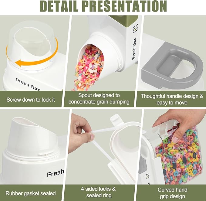 Cereal Storage Container 4Pack,61oz/1.8L Airtight Food Storage Containers With Lids,Organizers Storage With Measuring Cup for Beans,Sugar,Rice,Nuts,Snacks,Pet Food,Candy