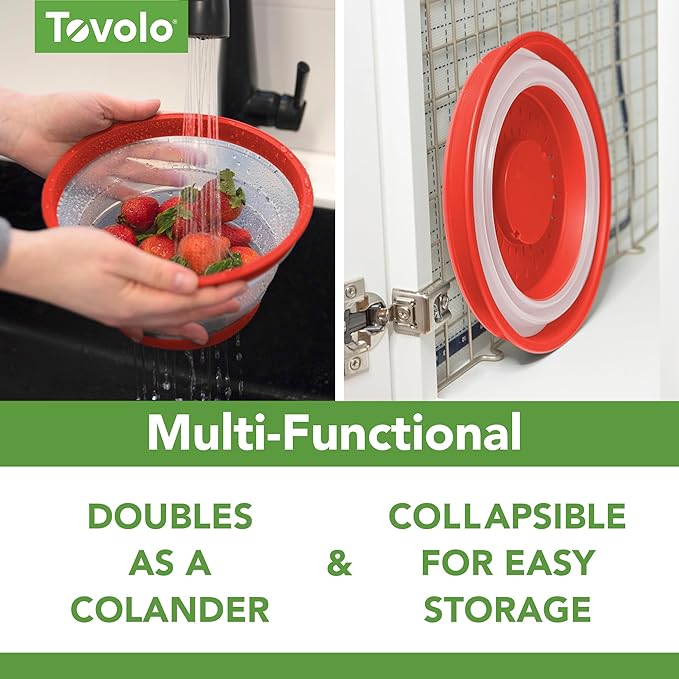 Tovolo Microwave Splatter Cover for Food, Small (Candy Apple Red) - Collapsible & Vented Silicone Splatter Guard Lid - Microwave Plate & Dish Cover with Handle - BPA-Free Kitchen Gadget for Meal Prep