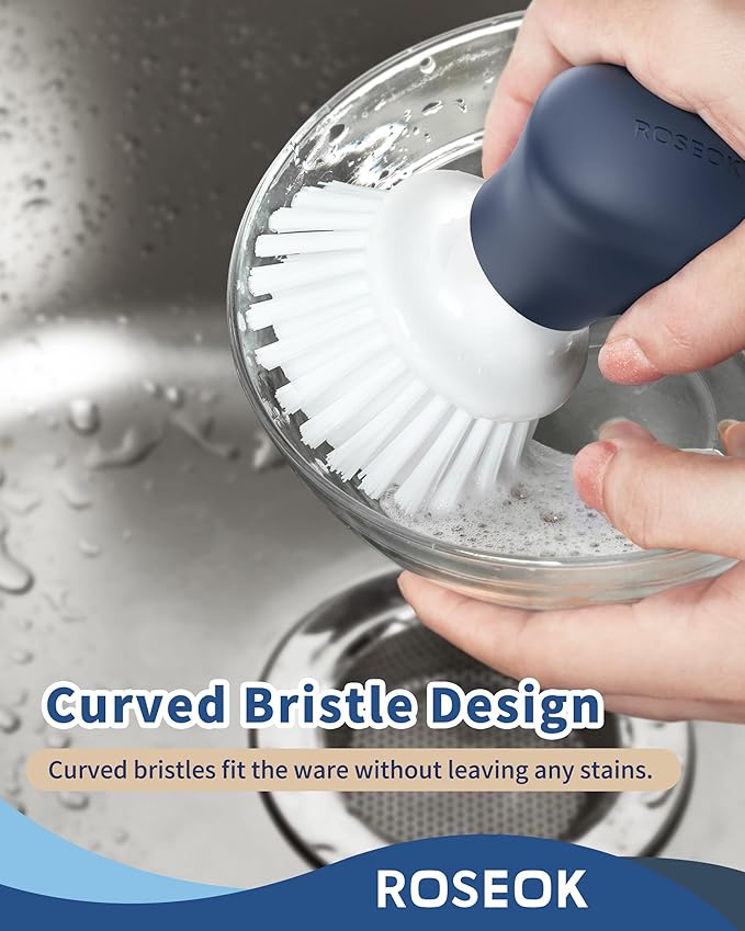 Dish Scrub Brush,Self-Standing Palm Brush with Ergonomic Grip for Cleaning Dishes,Non-Stick Pans and Sinks,Navy Blue,2 Pack