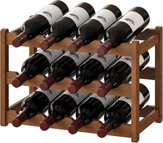 BMOSU Bamboo Wine Rack Wine Storage Cabinet Shelf 12 Bottle Wine Racks Countertop Sturdy for Kitchen Dining Room Pantry - 3 Tiers Wine Rack(Brown)