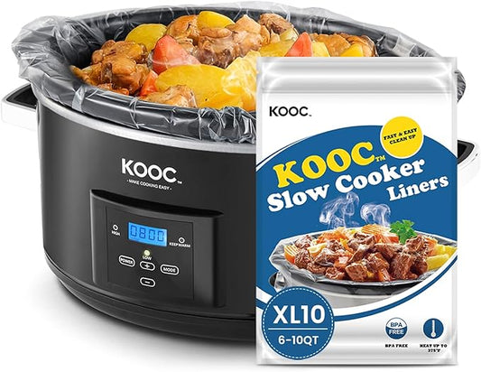 KOOC Slow Cooker Liners 14"x22" 10 Count Extra Large Size Disposable Pot Liners Christmas Cooking Bags Fit 6 qt to 10 qt Pot BPA Free Fresh Locking Seal Design