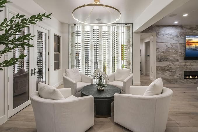 Ultra Wine Racks Floor-to-Ceiling Mount Display (1 Side, Single Deep, Black, Holds 21 Wine Bottles) - Modern Metal Wine Storage for Wine Cellars, Home Bars, Kitchens, and Dining Rooms