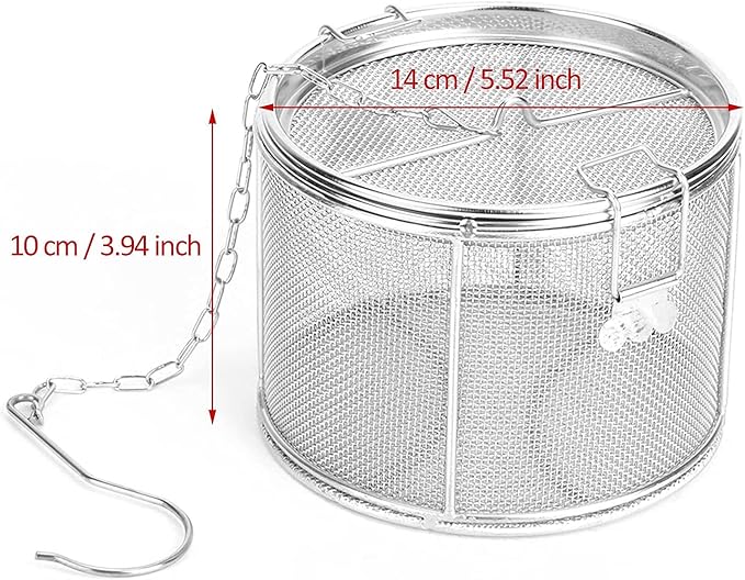 Seasoning Strainer, Large Capacity Stainless Steel Tea Mesh Tea Infuser Strainer with Extended Chain Hook for Brew Loose Leaf Tea and Seasonings, Sliver 5.52 x 3.94