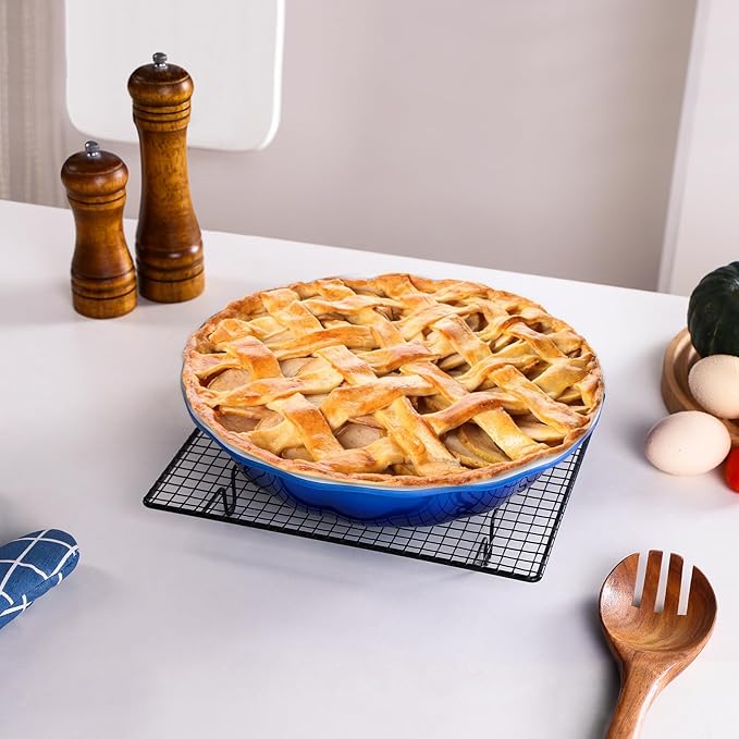Lareina Ceramic 9 Inch Deep Dish Pie Pans, Set of 2, Blue, Non-Stick, Oven & Dishwasher Safe, Ideal for Baking Pies, Quiches, Cakes
