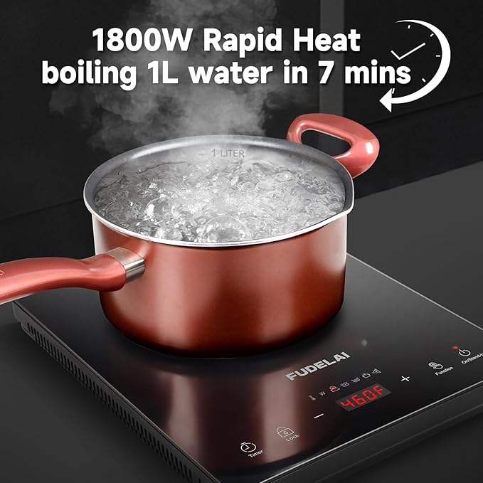 Portable Induction Cooktop 1800W Countertop Burner with 20 Temp/Power Settings, Child Lock & Turbo Cooling - 6.9" Sensor Coil, Hot Pot Mode, RV/Camping Safe Cooker for Dorm RV Kitchen (Black)