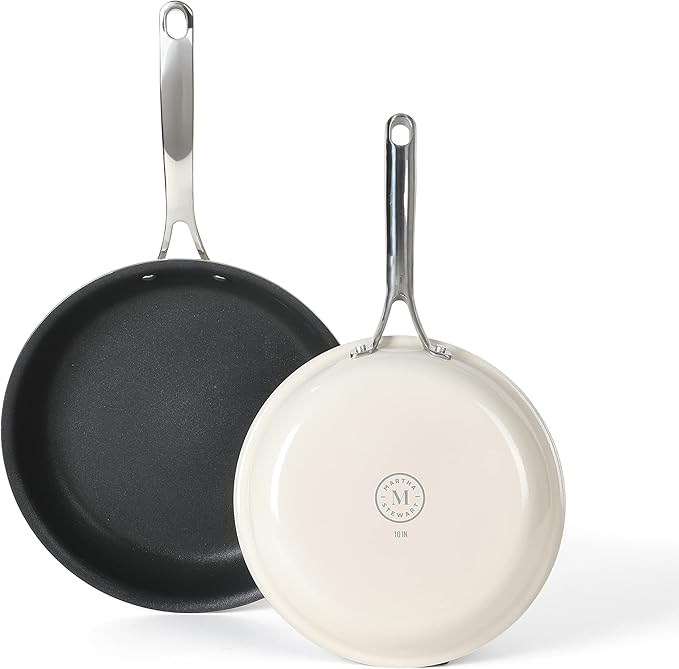 MARTHA STEWART Lockton 2 Piece 10" & 12" Heavy Gauge Aluminum Premium Nonstick Fry Pan Set - Linen