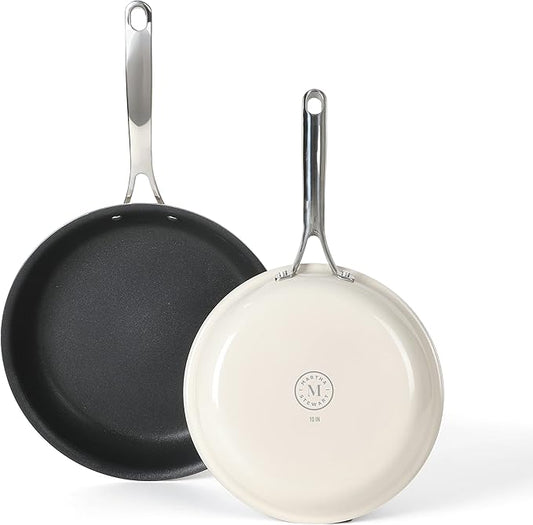 MARTHA STEWART Lockton 2 Piece 10" & 12" Heavy Gauge Aluminum Premium Nonstick Fry Pan Set - Linen