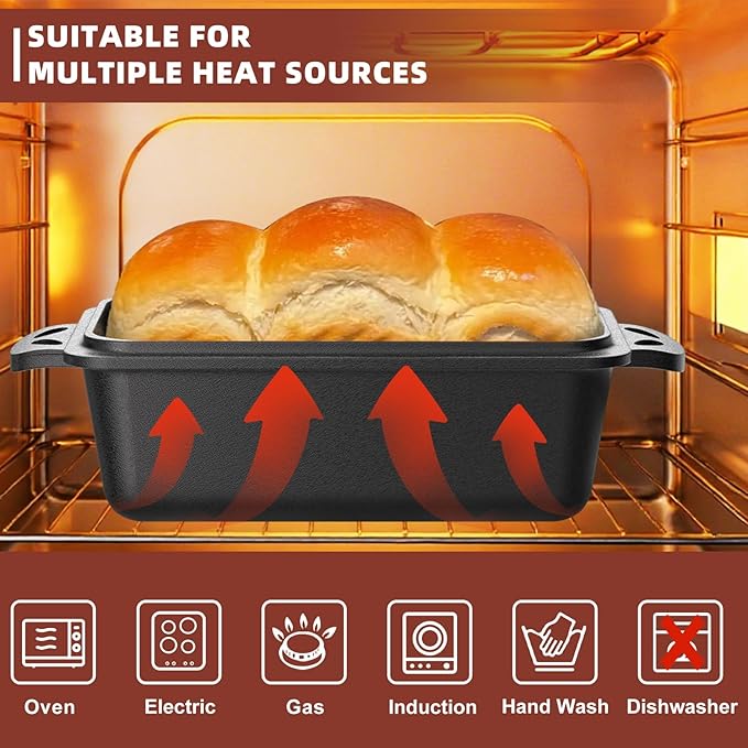 9×5 Inch Cast Iron Loaf Pan with Lid, 2 in 1 Loaf Bread Baking Pans for Homemade Bread, 2 Piece Set