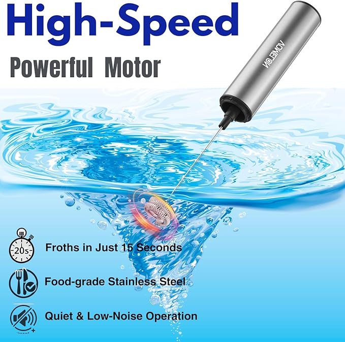 Rechargeable Milk Frother Battery Operated,2-Speed Portable Travel Frother,Electric Milk Foamer Coffee Frother for Latte, Cappuccino, Hot Chocolate Drink Mixer with Double Mini Whisks and USB Cable