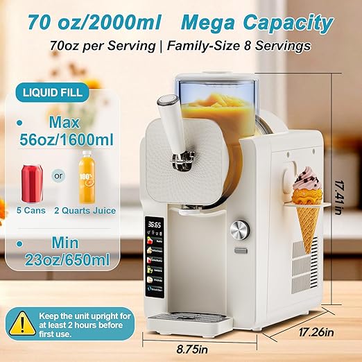 Ice Cream Maker, Slushie Machine for Home, Slushy Machine 70 oz Margarita Machine with 6 Preset Programs for Ice Cream, Smoothie, Milkshake, Cocktail, Frappés, 9-Level Adjustable Thickness, White