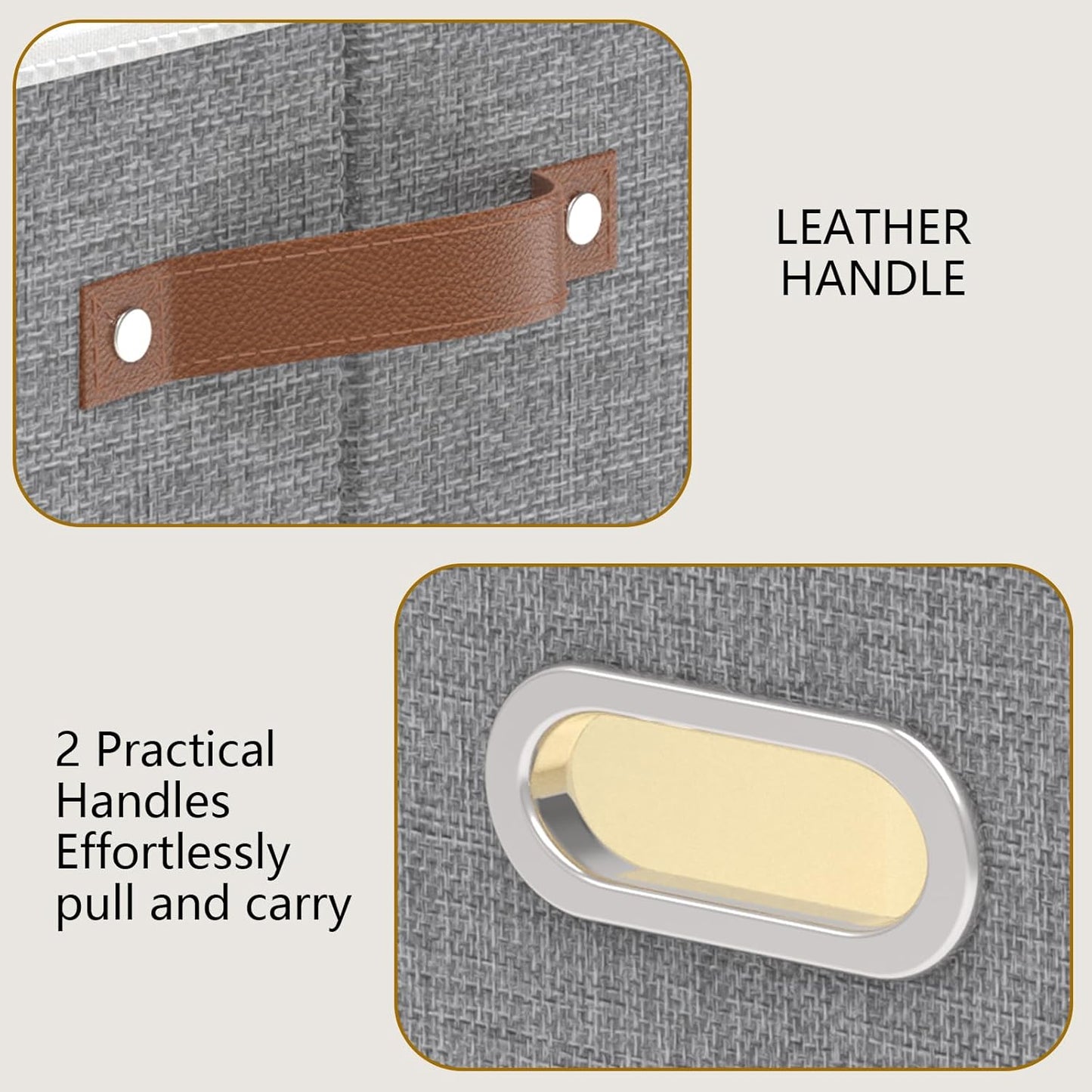 Yawinhe Foldable Storage Baskets for Shelves, Fabric Closet Organizers, Bins with 3 Handles, Cubes for Clothes, Grey, 15''Lx9.8''Wx8.3''H, 6-Pack