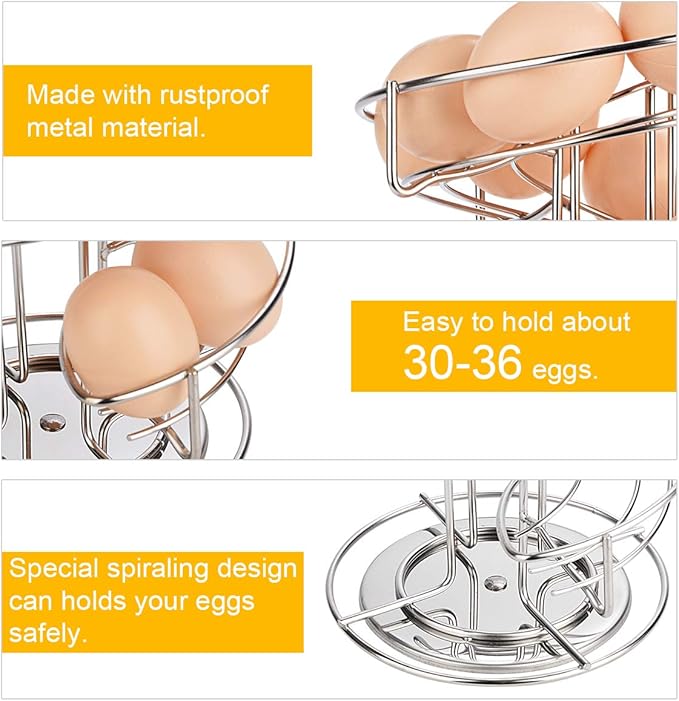 Toplife Spiral Design Stainless Steel Egg Skelter Dispenser Rack,Storage Display Rack,Silver