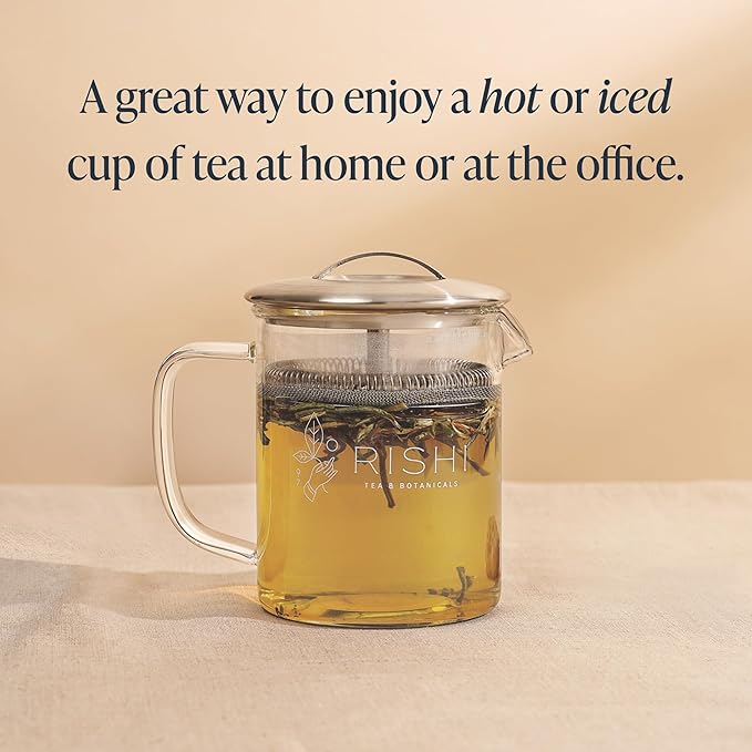 Rishi Tea Simple Brew Teapot - For 12oz Loose Tea Preparation, Built-in Strainer, Everyday Teaware, Easy to Clean, Borosilicate Glass, Enjoy Hot or Iced Tea - 400ml