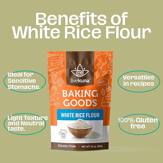 LiveKuna - White Rice Flour, Superfine White Rice Flour, Alternative for Brown Rice Flour, Thai Rice Flour, and Sweet Rice Flour
