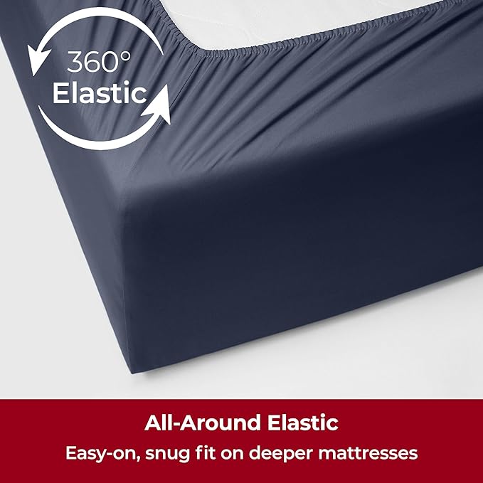 Mellanni Extra Deep Twin Sheets - 3 PC Iconic Collection Bedding - Hotel Luxury, Ultra Soft, Cooling Bed Sheets - Wrinkle, Fade, Stain Resistant (Twin, Navy Blue)