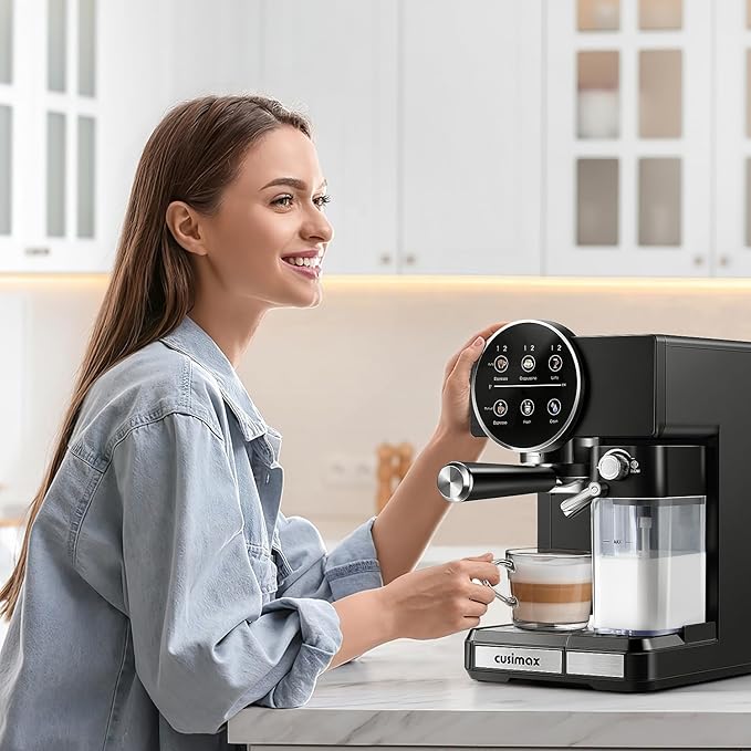CUSIMAX Espresso Machine for Home, 20 Bar Expresso Coffee Machine,One-touch Control,Automatic Milk Frother,Compact Black Stainless Steel Cappuccino Machine,Ideal for Offices and Homes