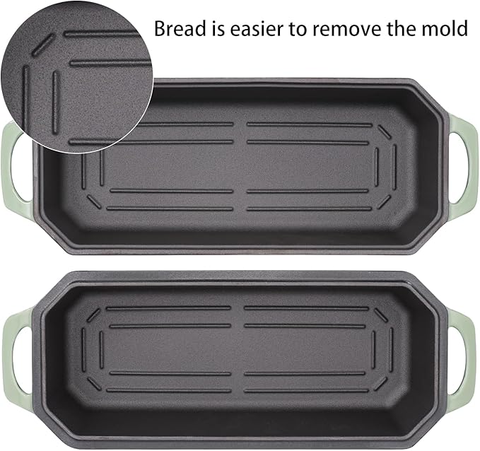 Bread Pan Cast Iron Loaf Pan with Lid Bread Loaf Pan 13x5 Inch Enameled Cast Iron Sourdough Bread Pan,AquaGreen