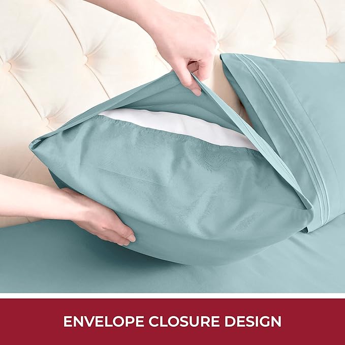 Mellanni RV Short Queen Sheets - 4 PC Iconic Collection Bedding - Hotel Luxury, Extra Soft, Cooling Bed Sheets - Deep Pocket up to 10 inch (RV/Short Queen, Spa Blue)