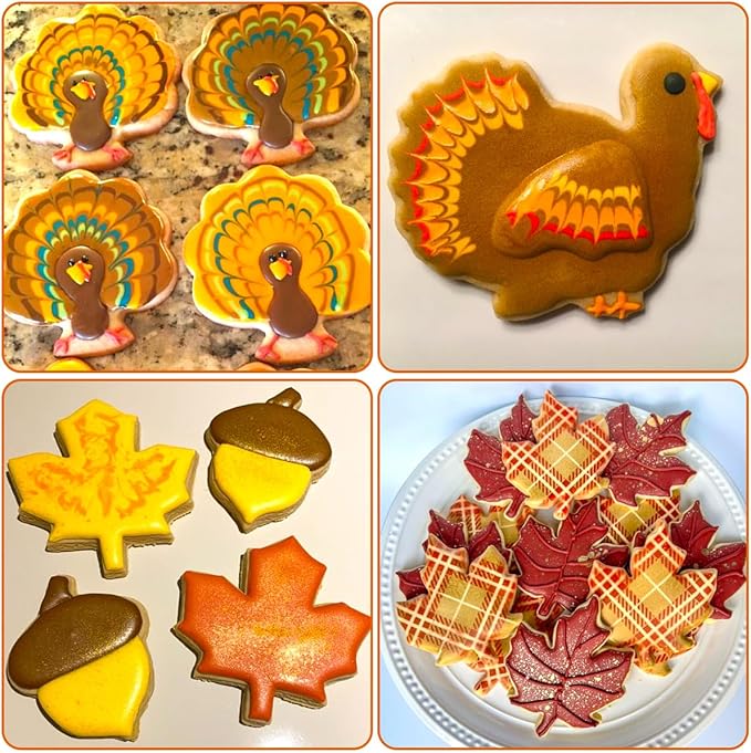 Thanksgiving Cookie Cutters Set 5PCS, Food-grade Stainless Steel Turkey Pumpkin Pine Cones Maple Leaf Fall Cookie Cutters Shapes, Sturdy Metal Biscuit Cutters for Home Holiday Family Baking