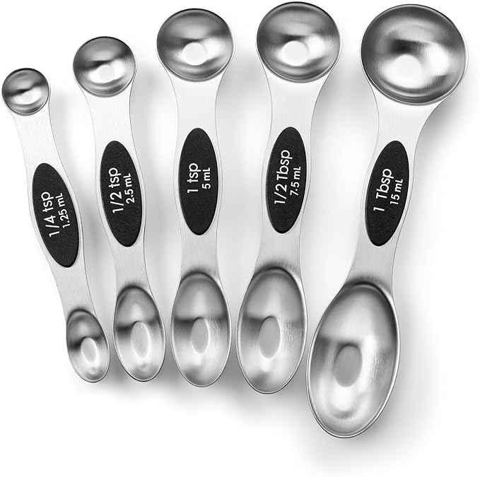 Spring Chef Magnetic Measuring Cups & Spoons Set (Patent Pending), Strong N45 Magnets, Heavy Duty Stainless Steel Fits in Spice Jars for Baking & Cooking, BPA Free, Round Set of 9, Black