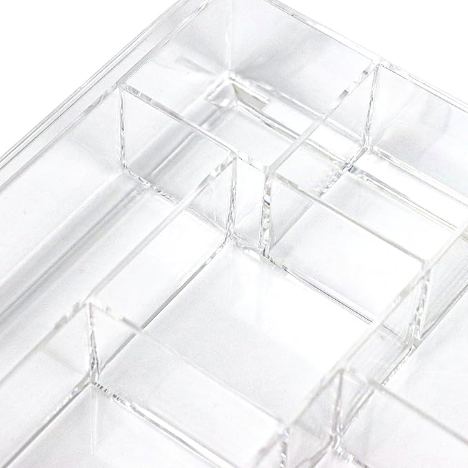 8-Section Clear Drawer Organizer, Large Acrylic Drawer Divider Tray for Desk,Bathroom,Office Makeup,Junk, Plastic Drawers Organizer 13.7" x 8.7" x 2" (8-Section)