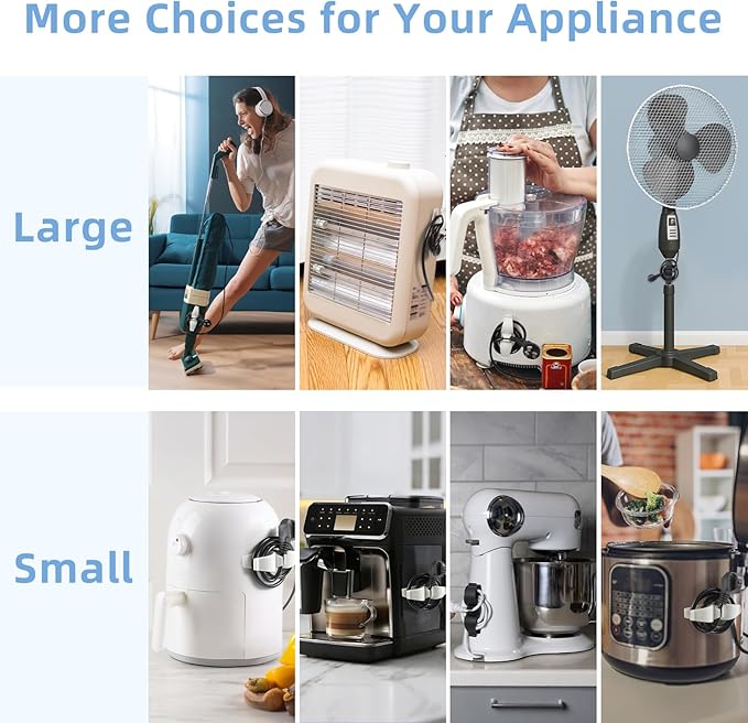 Cord Organizer for Appliances, Small&Large 8 Pack Upgraded Kitchen Appliance Cord Organizer Stick On Appliance Wire Wrapper for Appliances Mixers, Coffee Maker, Pressure Cooker