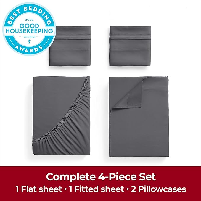 Mellanni Extra Deep California King Sheets - 4 PC Iconic Collection Bedding - Hotel Luxury, Ultra Soft, Cooling Bed Sheets - Wrinkle, Fade, Stain Resistant (Cal King, Gray)