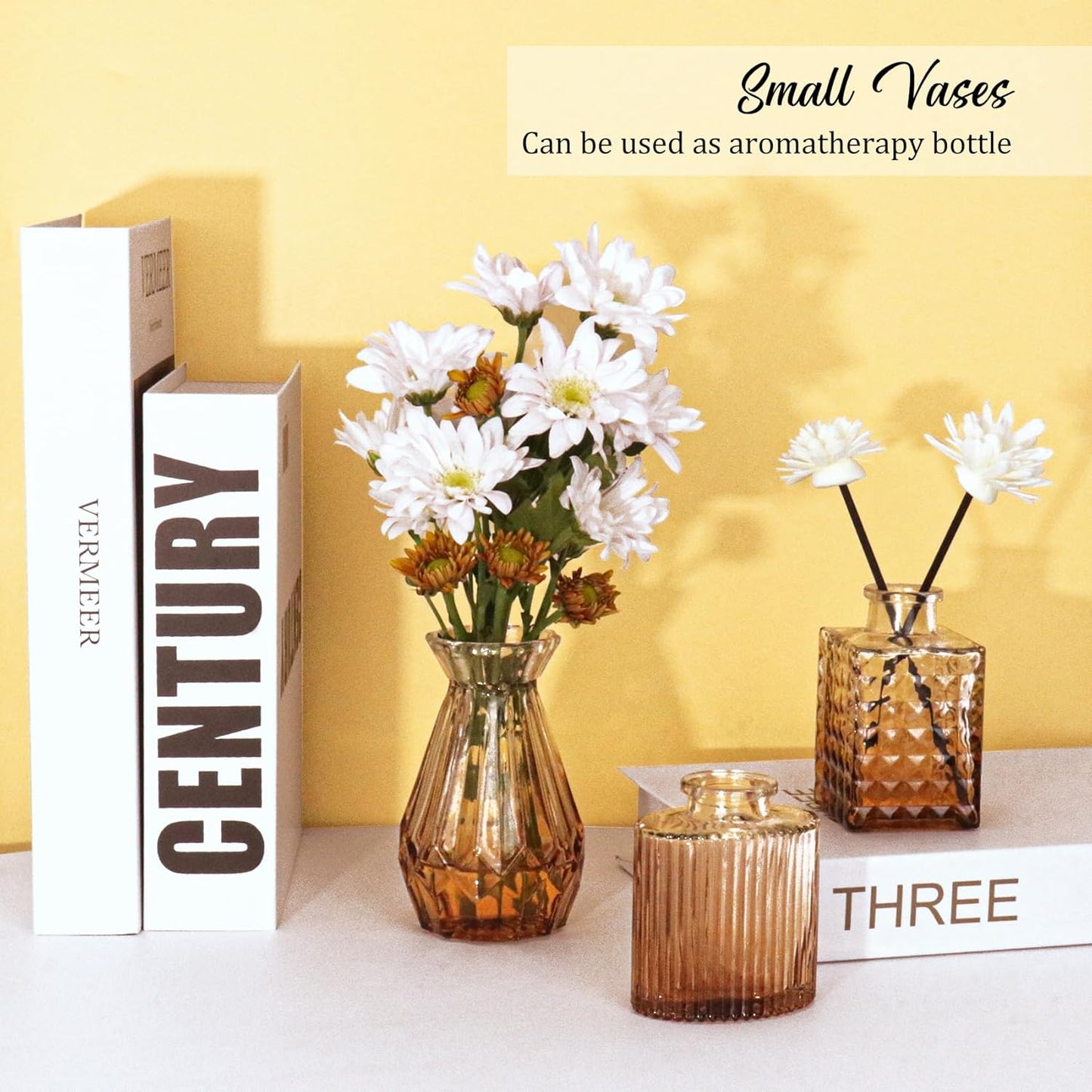 36Pcs Bud Vases Set Small Vintage Glass Bottles Bud Vases in Bulk Multiple Shape Cute Glass Vases for Rustic Wedding Centerpieces Table Decorations and Home Decor(Amber)