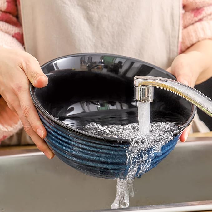 Hasense Ceramic Salad Bowls, 8.5 Inch Large Serving Bowls, 60 oz Serving Dishes for Entertaining Soup Pasta Ramen Pho Fruit Popcorn, Dishwasher and Microwave Safe, Set of 2, Navy Blue