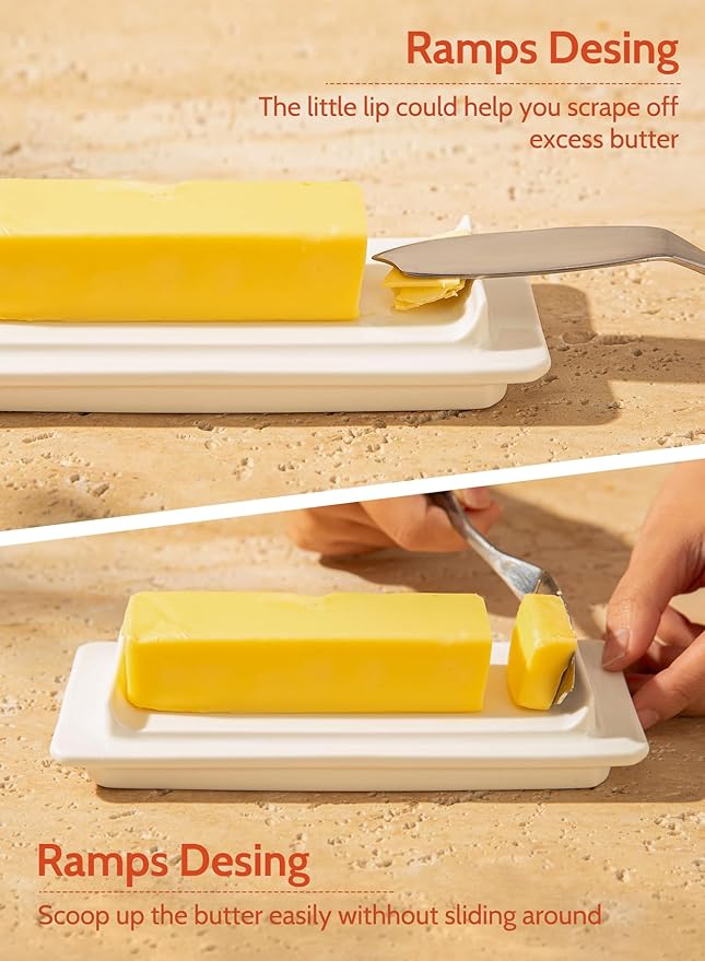 Sweese Butter Dish with Lid for Countertop - Butter Container - Butter Saver, 4oz Beautiful Small Butter Tray for East West Coast Butter, Fridge, Dishwasher Safe-White
