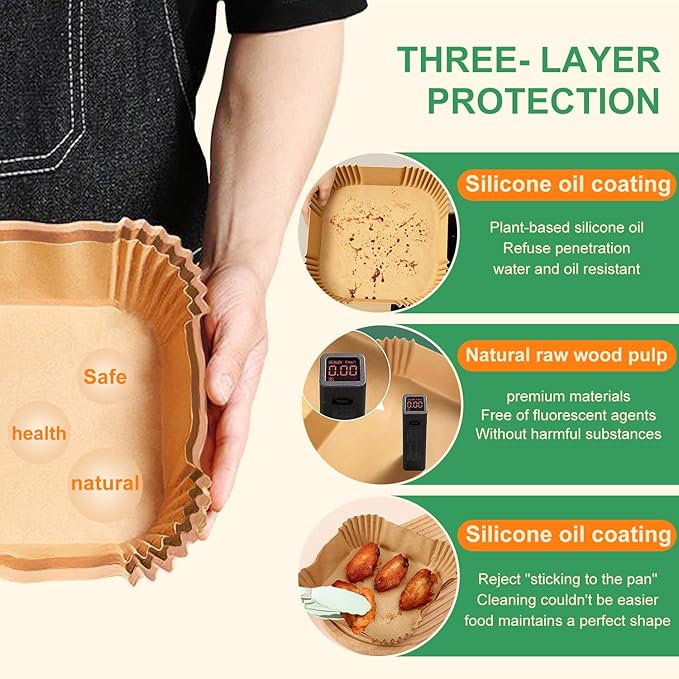 250 Pcs Air Fryer Liners Disposable 8 Inch Square - Paper Liner for 5-8 Qt, Non-Stick Oil-Resistant Parchment Paper for Ovens, Microwaves and Air Fryer Accessories