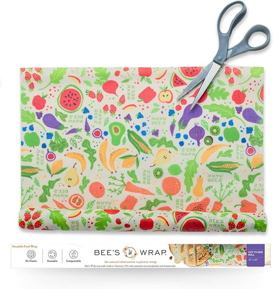 Bee's Wrap Beeswax Wraps for Food - Garden Party Cut to Size 14x52" Wax Paper Roll - Made in USA Reusable Waxed Paper & Bowl Covers - Organic & Eco-Friendly Alternative to Aluminum Foil & Plastic Wrap
